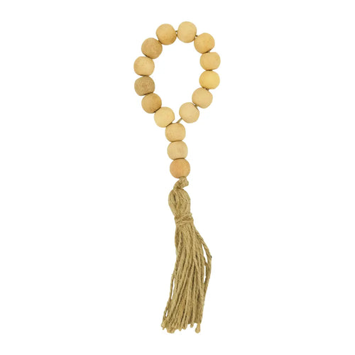 Argola para guardanapo com conta de madeira natural e borla C/4 UND