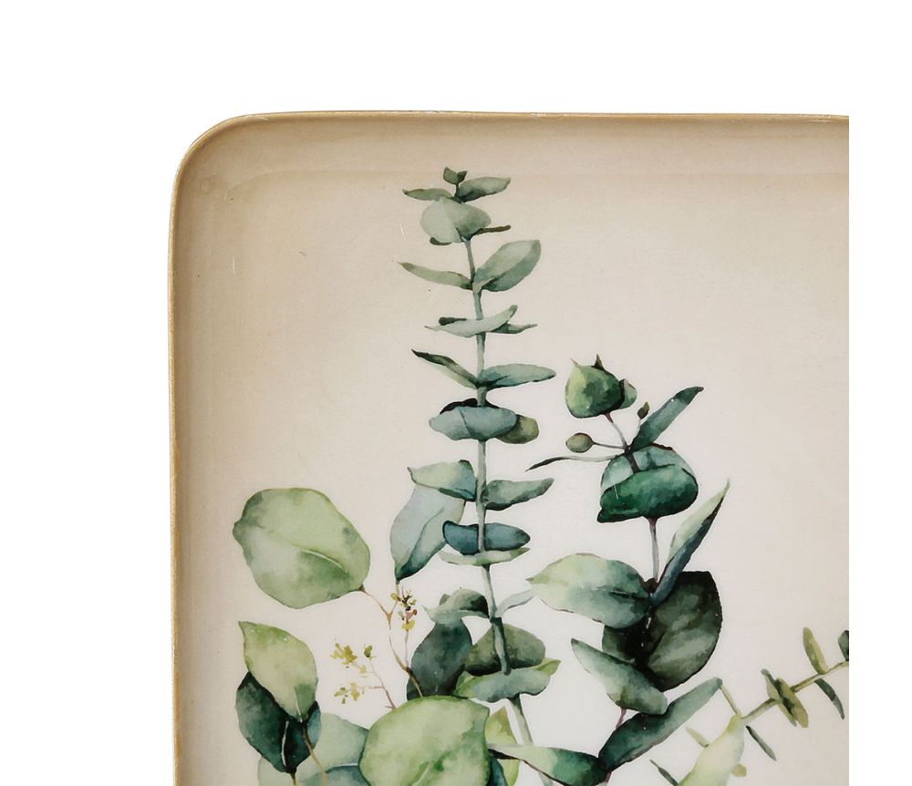 BANDEJA EUCALYPTUS GREEN+OURO 15X25,5CM FERRO