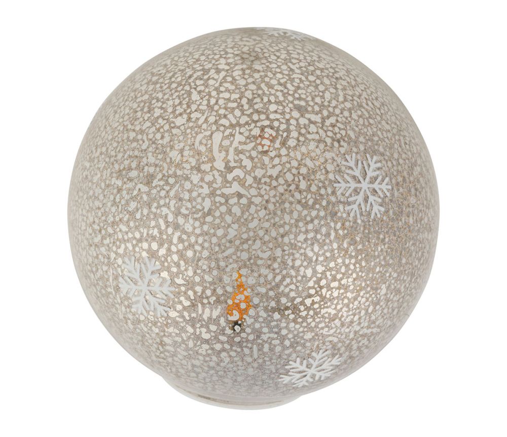 Bola de decoração em forma de floco de neve prateada com LED piscante, 18 cm de diâmetro.