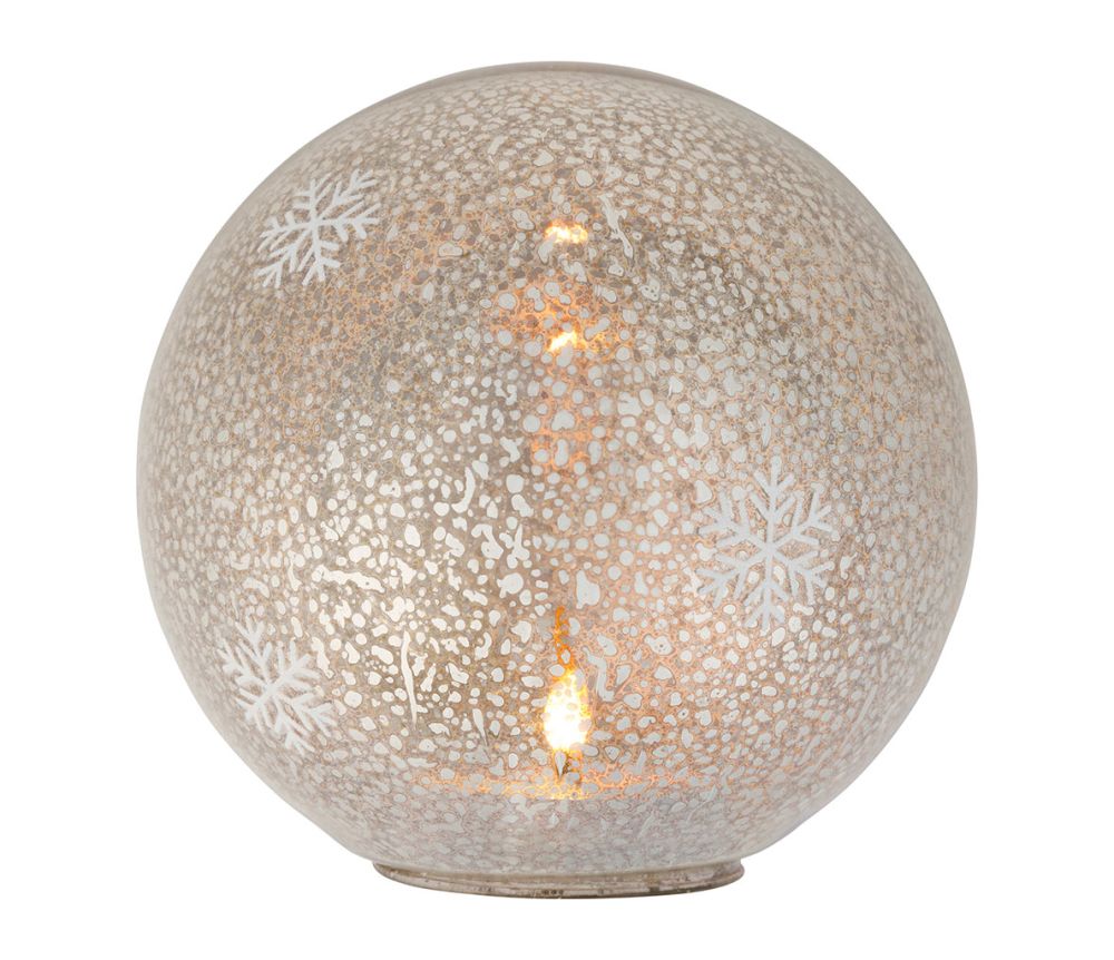 Bola de decoração em forma de floco de neve prateada com LED piscante, 18 cm de diâmetro.