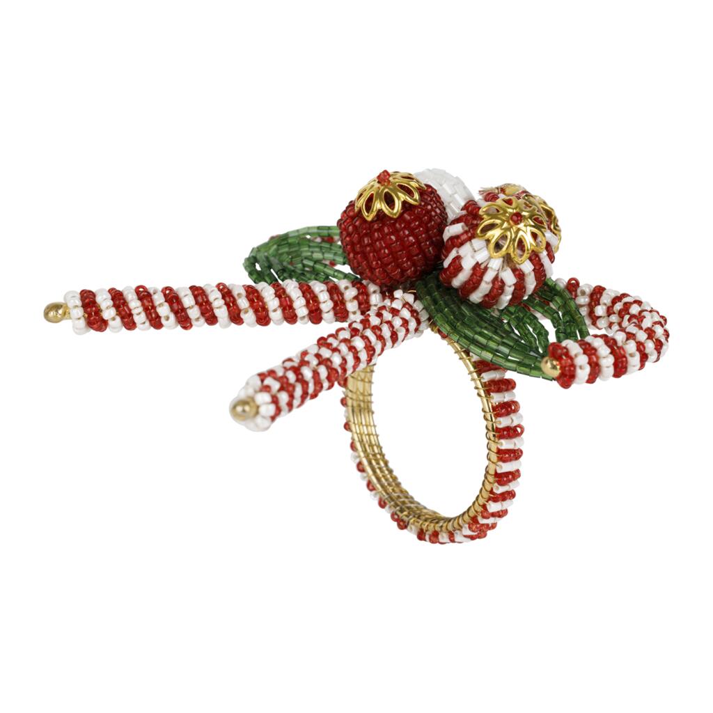 Anel de guardanapo Sucre d'Orge vermelho e verde, conj de 4diâmetro 3,5 cm, contas e ferro.CONJ C/6 UND