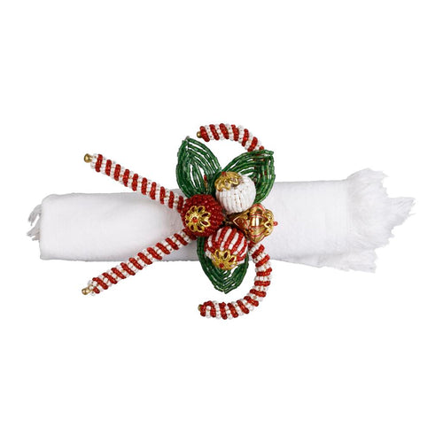 Anel de guardanapo Sucre d'Orge vermelho e verde, conj de 4diâmetro 3,5 cm, contas e ferro.CONJ C/6 UND