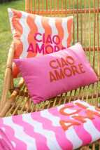 Almofada Ciao Amore em algodão rosa/laranja
