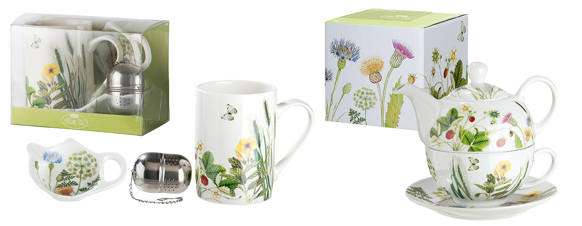 Conjunto de 3 peças: caneca 'Wild Flowers' com infusor de chá