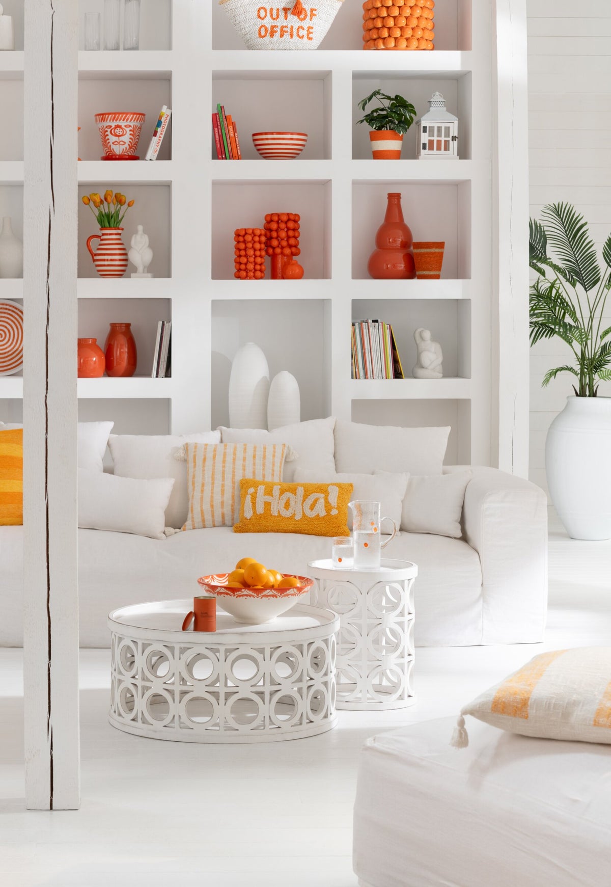 Almofada Hello em algodão tufado laranja/branco