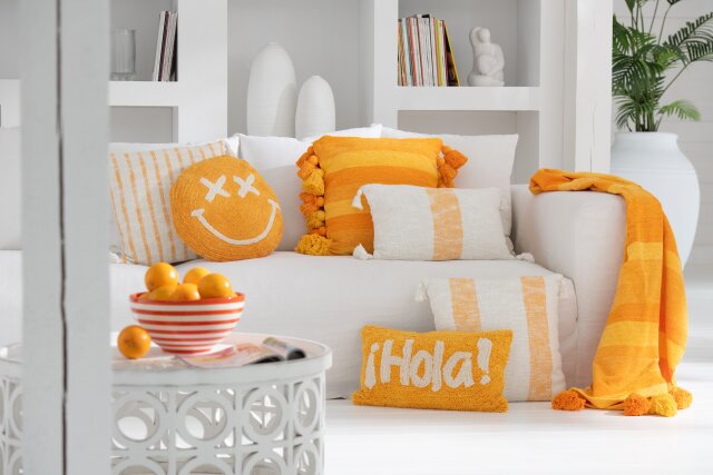 Almofada Hello em algodão tufado laranja/branco