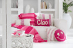 Almofada Ciao de algodão com tufos rosa/brancos