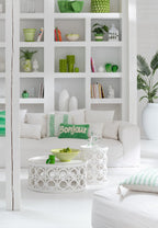 Almofada Bonjour em algodão tufado verde/branco