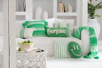 Almofada Bonjour em algodão tufado verde/branco