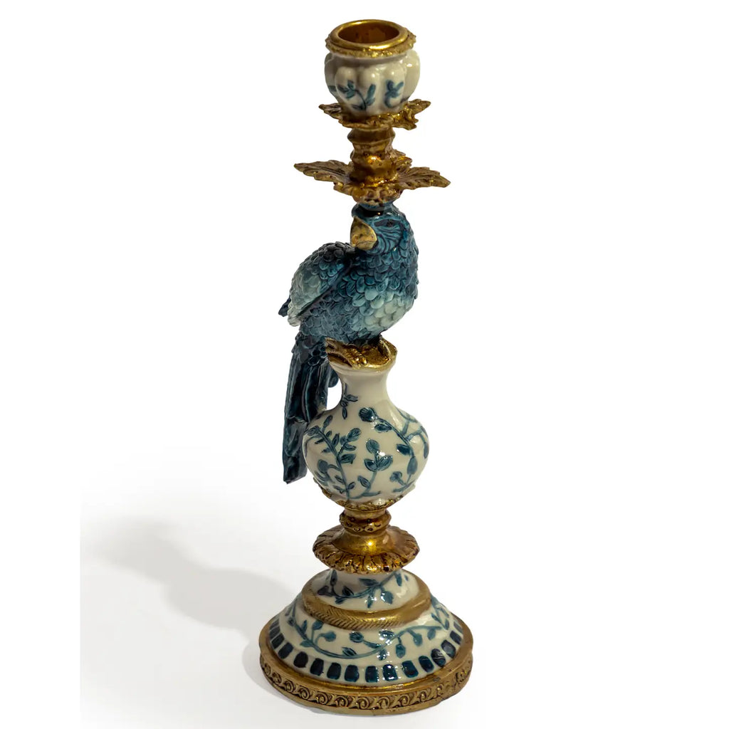 CASTIÇAL DE PAPAGAIO ORMADO ANTIGO AZUL/BRANCO