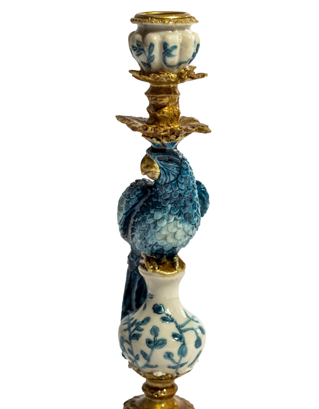 CASTIÇAL DE PAPAGAIO ORMADO ANTIGO AZUL/BRANCO