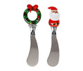 Faca de manteiga x2 Natal vermelha + verde 11cm de comprimento vidro