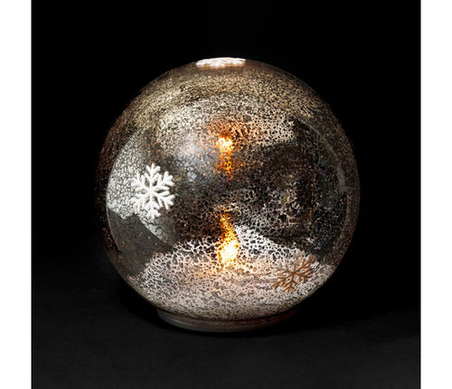Bola de decoração LED piscante prateada em forma de floco de neve, 12 cm de diâmetro.
