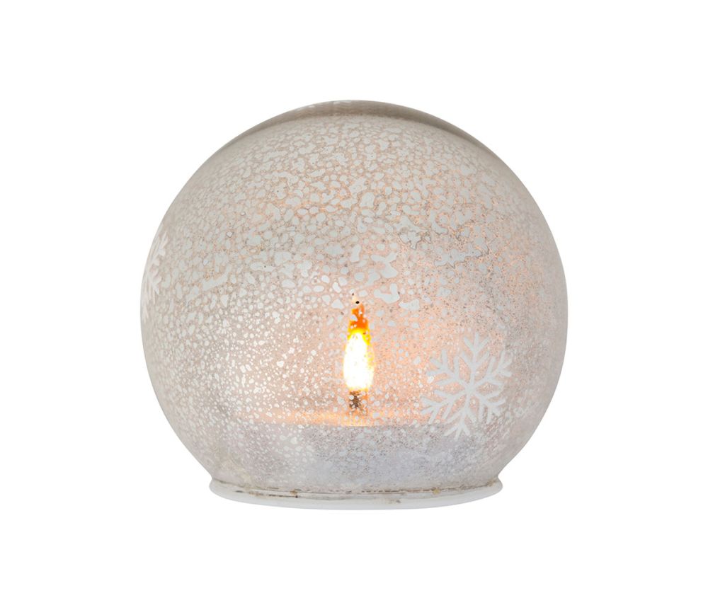 Bola de decoração LED piscante prateada em forma de floco de neve, 12 cm de diâmetro.