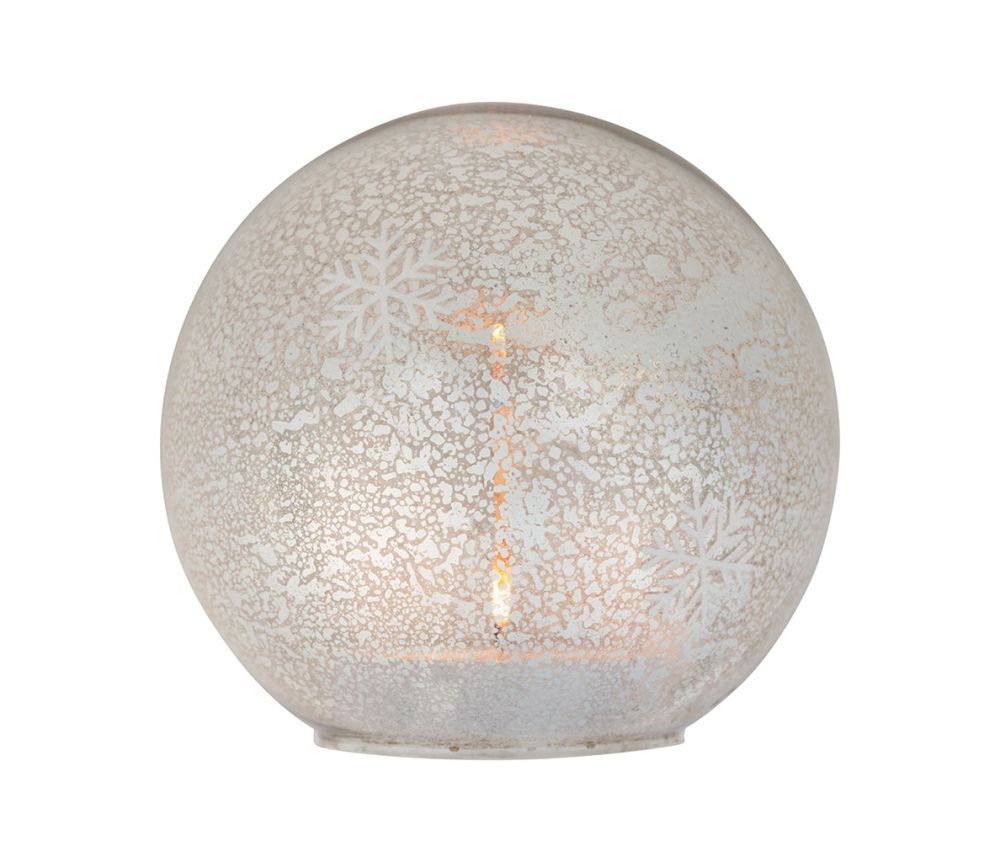 Bola de floco de neve prateada com decoração LED piscante, 15 cm de diâmetro.