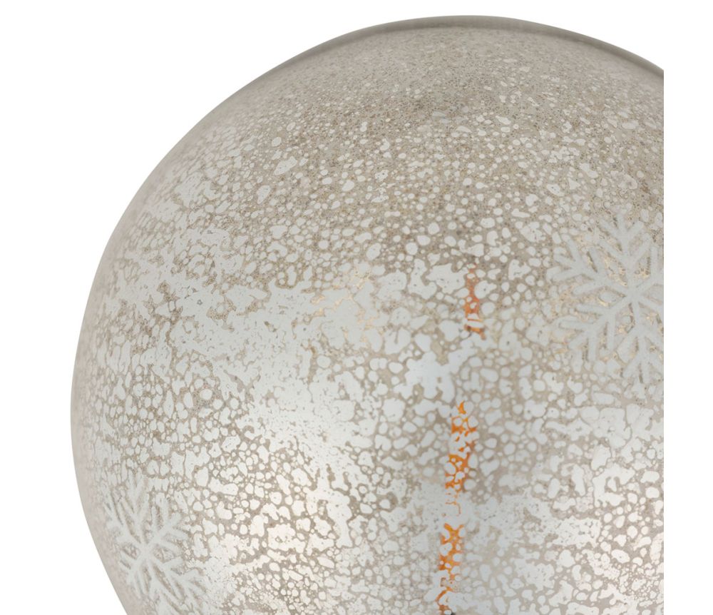 Bola de floco de neve prateada com decoração LED piscante, 15 cm de diâmetro.