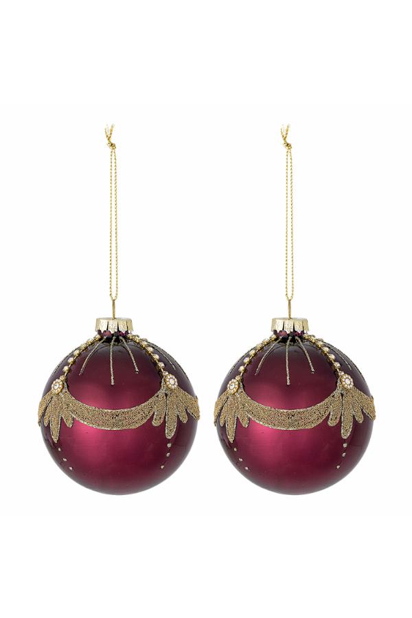 Ornamento de Sumã, Vermelho, Vidro D8 cm, Conjunto de 2