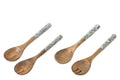 Set of 2 Mango Wood Salad Servers Green/White