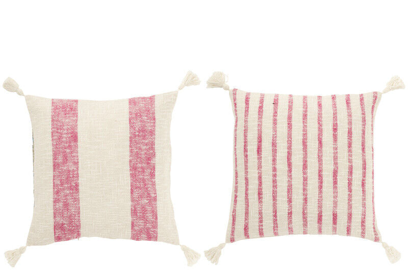 ALMOFADA LISTRADA BRAN/ROSA 45X45X15CM