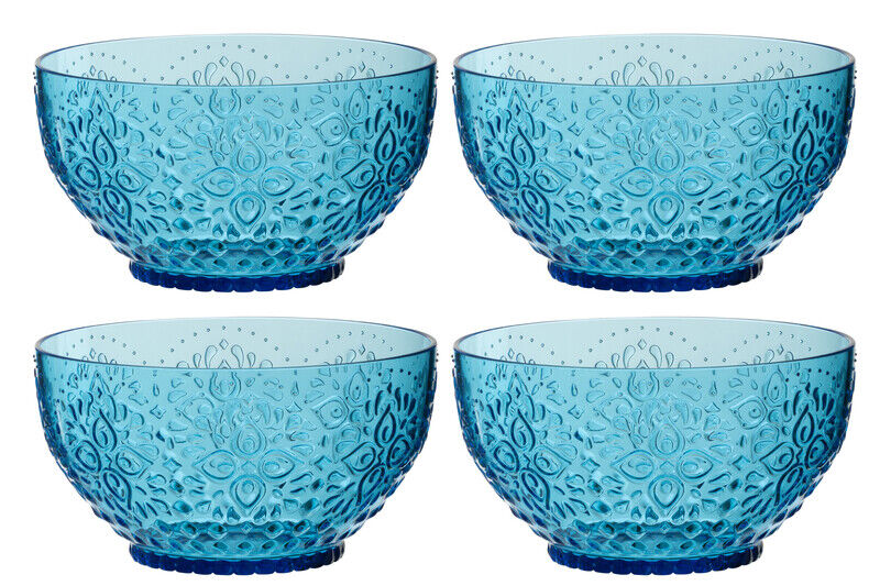 Caixa com 4 vasilha  de plástico azul c/4