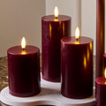 Conj. 3 Velas Bordeaux LED, Ø7,5xH10/12,5/15cm