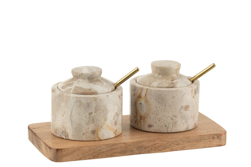 Conjunto de condimentos em mármore natural/bege