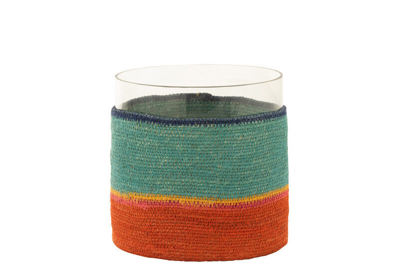Round candlestick + Striped glass/Blue seaweed/Orange