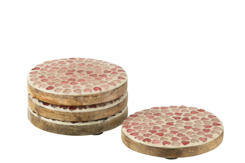 Conjunto de 4 porta-copos em mosaico de madeira de manga rosa