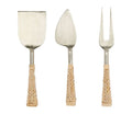 CONJ. 3 FACAS PARA QUEIJO AÇO INOXIDÁVEL DOURADO + BAMBU