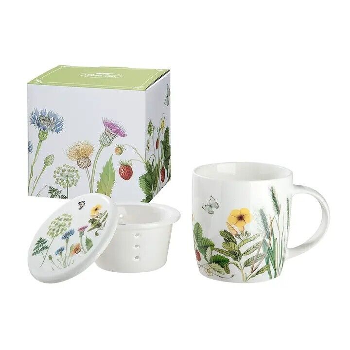 Conjunto de 3 peças: caneca 'Wild Flowers' com infusor de chá