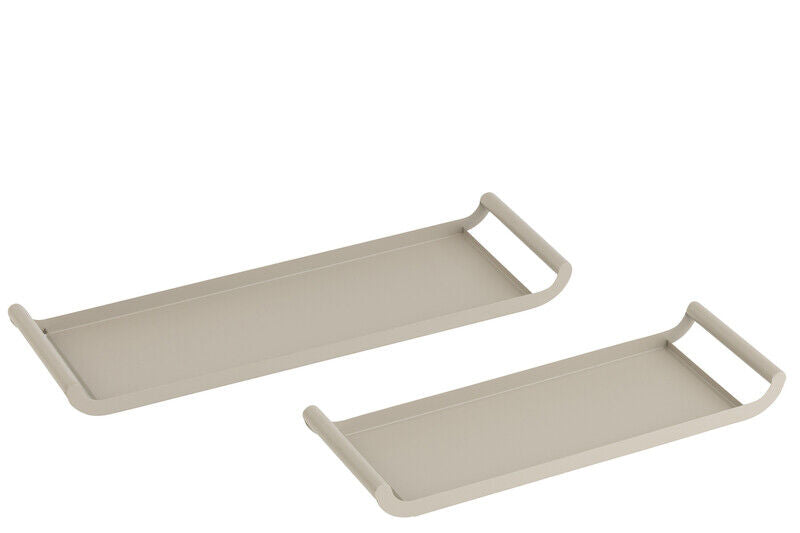 Conjunto de 2 bandejas retangulares de metal cinza