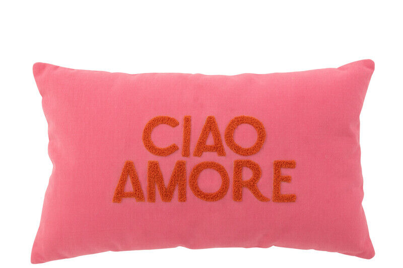Almofada Ciao Amore em algodão rosa/laranja