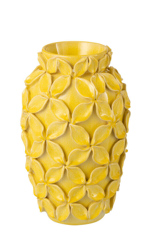 Vaso grande de barro amarelo para flores