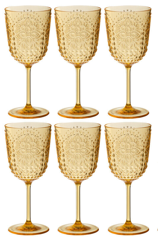 Caixa com 6 taças de vinho de plástico amarelo