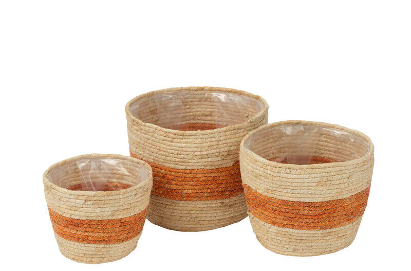 Cesto em milho natural/linha laranja tamanho P