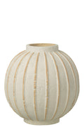 Large striped terracotta ball-shaped vase, off-white/beige