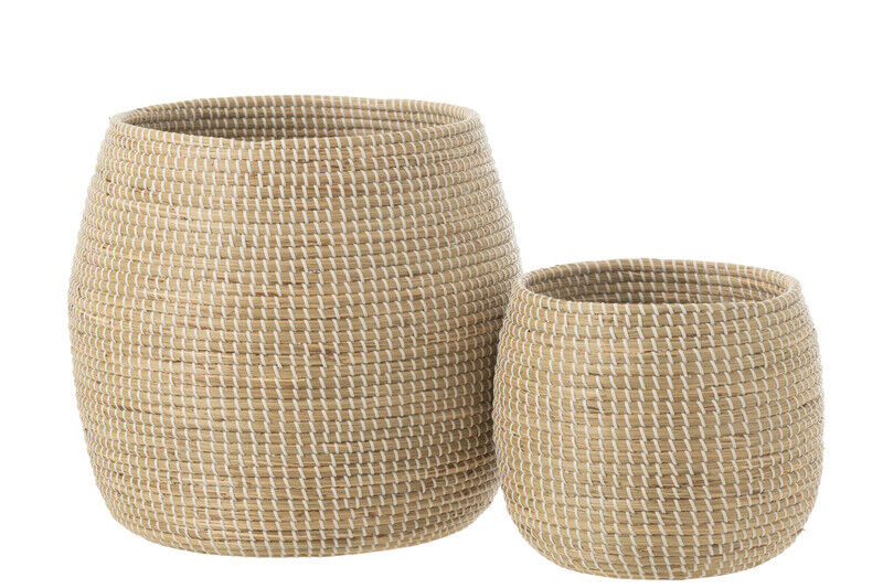 Cesto em fibra de junco/plástico natural/branco PQ