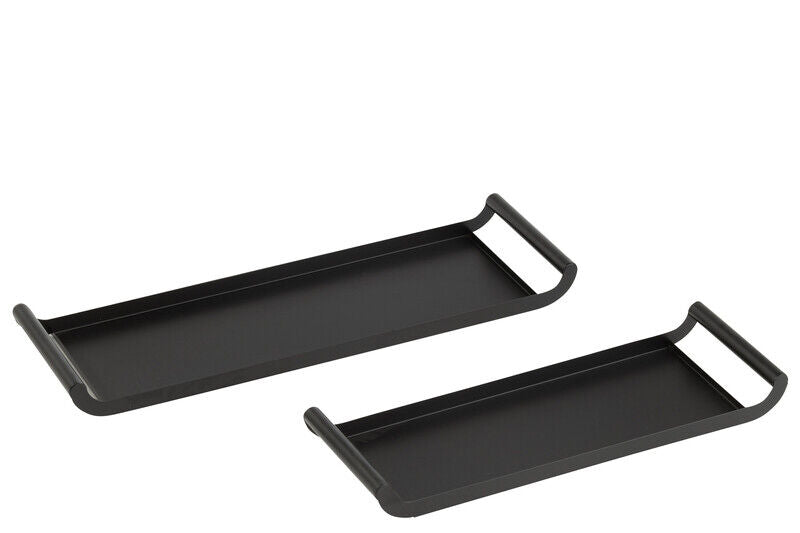 Conjunto de 2 bandejas retangulares de metal preto