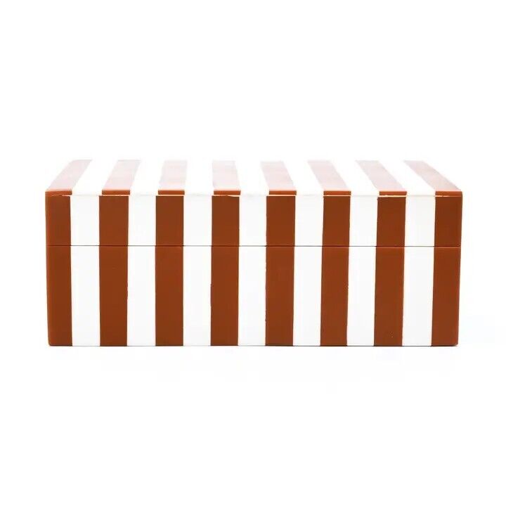 Caixa de Armazenamento em Resina com Riscas Castanhas MDF Organizador Decorativo
