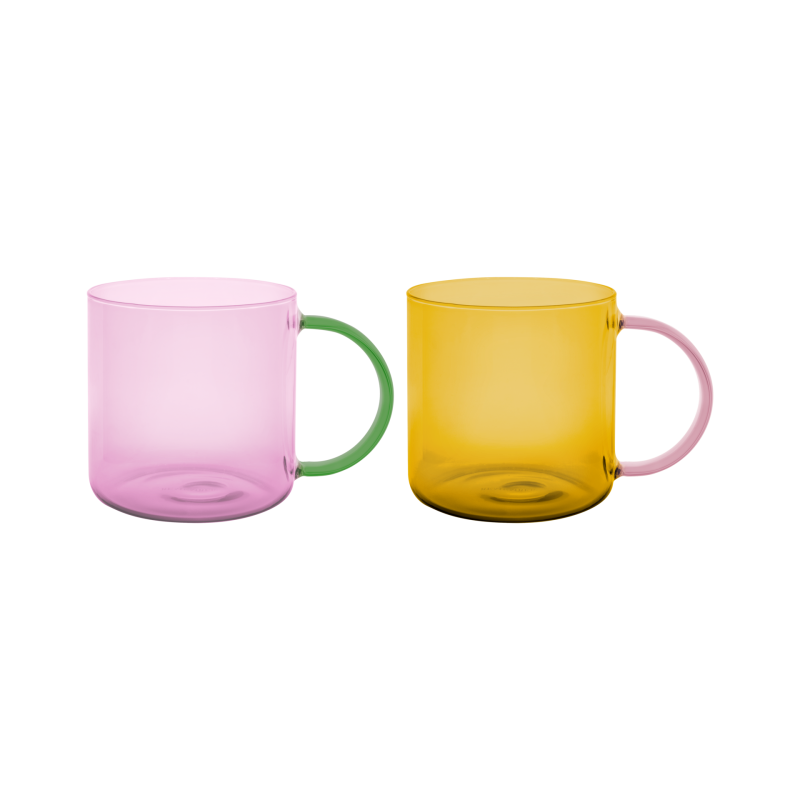 CANECAS DE VIDRO 'FRED' ROSA ou AMARELO,