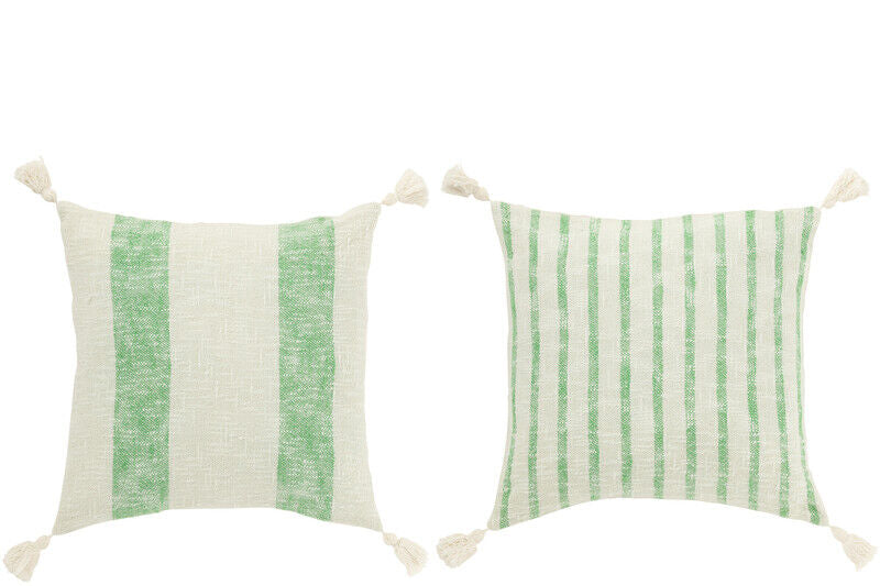 ALMOFADA QUADRADA LISTRADA BRAN/VERD 45X45X15CM