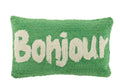 Almofada Bonjour em algodão tufado verde/branco