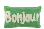 Almofada Bonjour em algodão tufado verde/branco